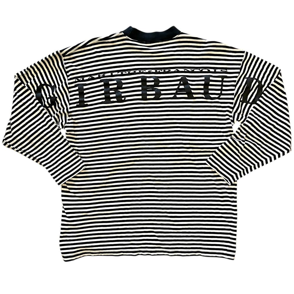 1990s Marithe Francois Girbaud Vintage Black White Stripe Pique Cotton Shirt Top